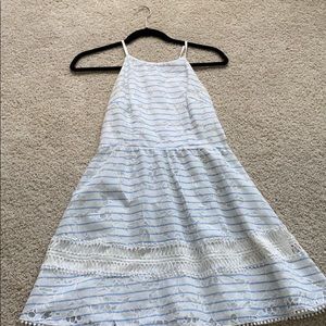 Blue and White Striped Halter Neck Dress